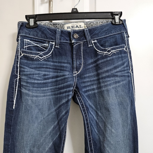 Ariat Marine Bootcut Leg Low Rise Jeans Women's 29R Blue Western Embroidered - Picture 4 of 10